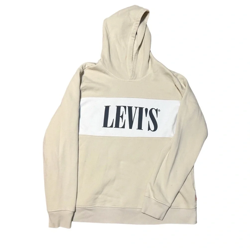 Levi’s Vintage Style Pullover Hoodie Cream Logo Men’s Large